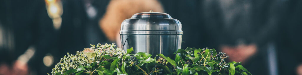 Metal urn at a funeral