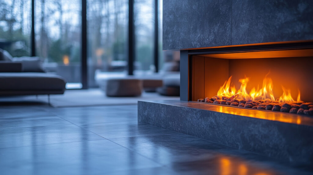 modern concrete fireplace interior