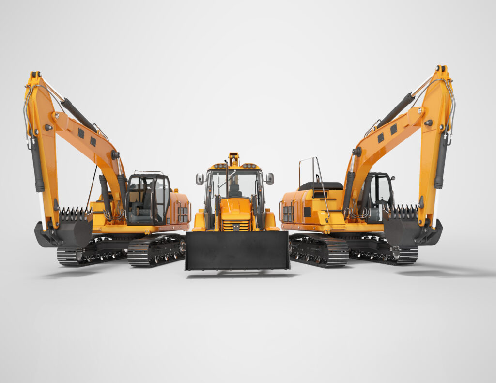 3D rendering orange construction machinery multifunction tractor