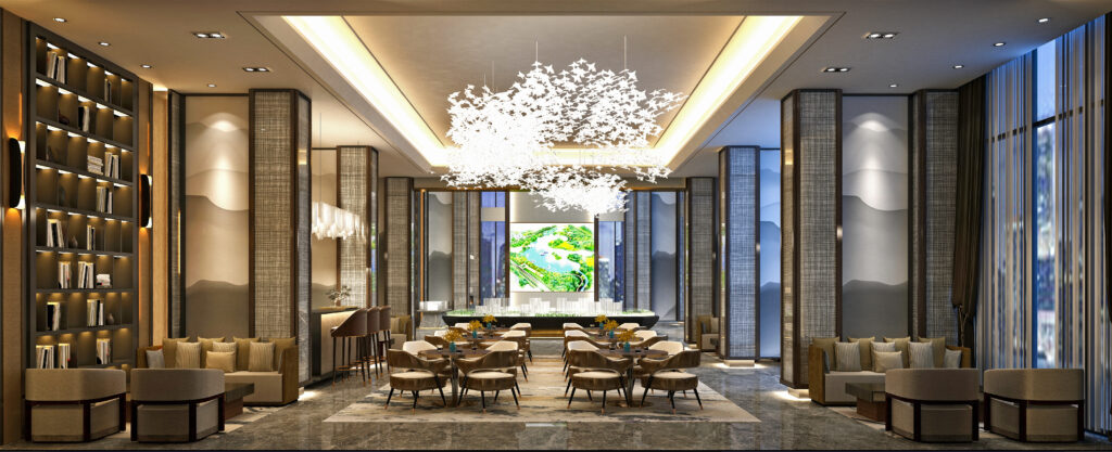 3d render luxury hotel lobby reception
