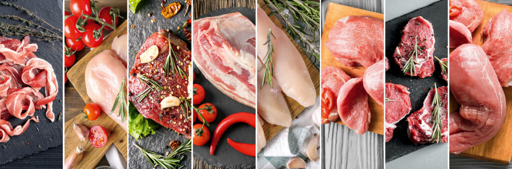 Set with different meat and spices